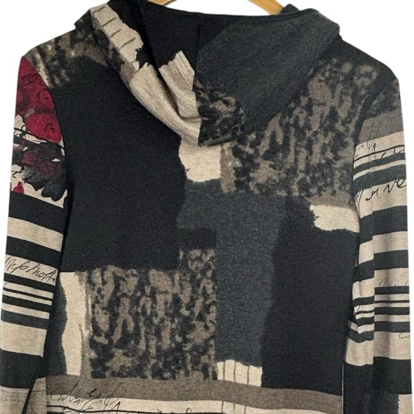 VTG 90’s Joseph Ribkoff Striped Cowl Neck Hooded Floral Sequin Print Hoodie 10 - Picture 6 of 8